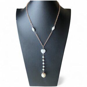 Ottaviani Bijoux Y-Drop faceted glass heart faux pearl gold tone necklace 20"